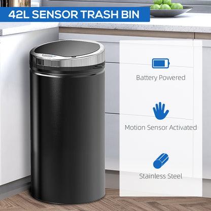 HOMCOM 42L Sensor Bin for Kitchen Waste Automatic Dustbin Motion Detection Dustbin  Stainless Steel Rubbish Can with Bucket, Black 