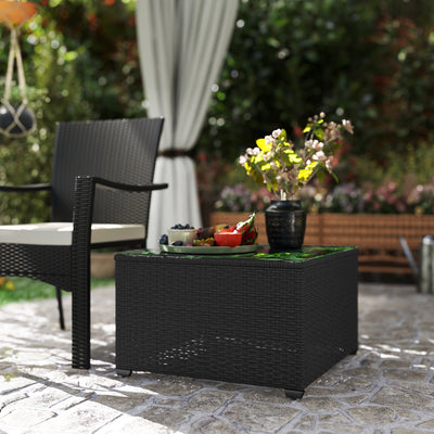 Outsunny 62 x 62cm Glass-Top Rattan Side Table - Black 