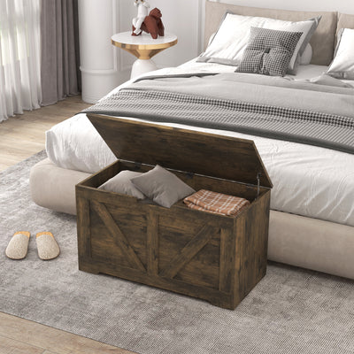HOMCOM 100L Home Storage Box, with Safety Hinges - Rustic Brown 