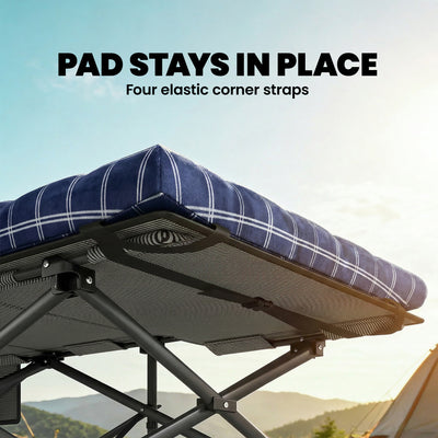 Outsunny Camping Cot with Soft Pad, 80cm Extra Wide Folding Cots with Side Pocket and Carry Bag, Blue 