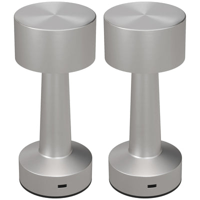 2 Pack Cordless Table Lamp, Touch LED Desk Lamp with Rechargeable Battery, 3 Colour, for Bedroom Living Room, Silver 