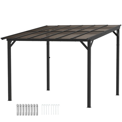 Outsunny 3 x 3(m) Metal Pergola with UPF 50+ and Waterproof Polycarbonate Roof, Wall-Mounted or Free Standing Garden Gazebo, Wind-resistant Outdoor Sun Shade, Dark Grey 