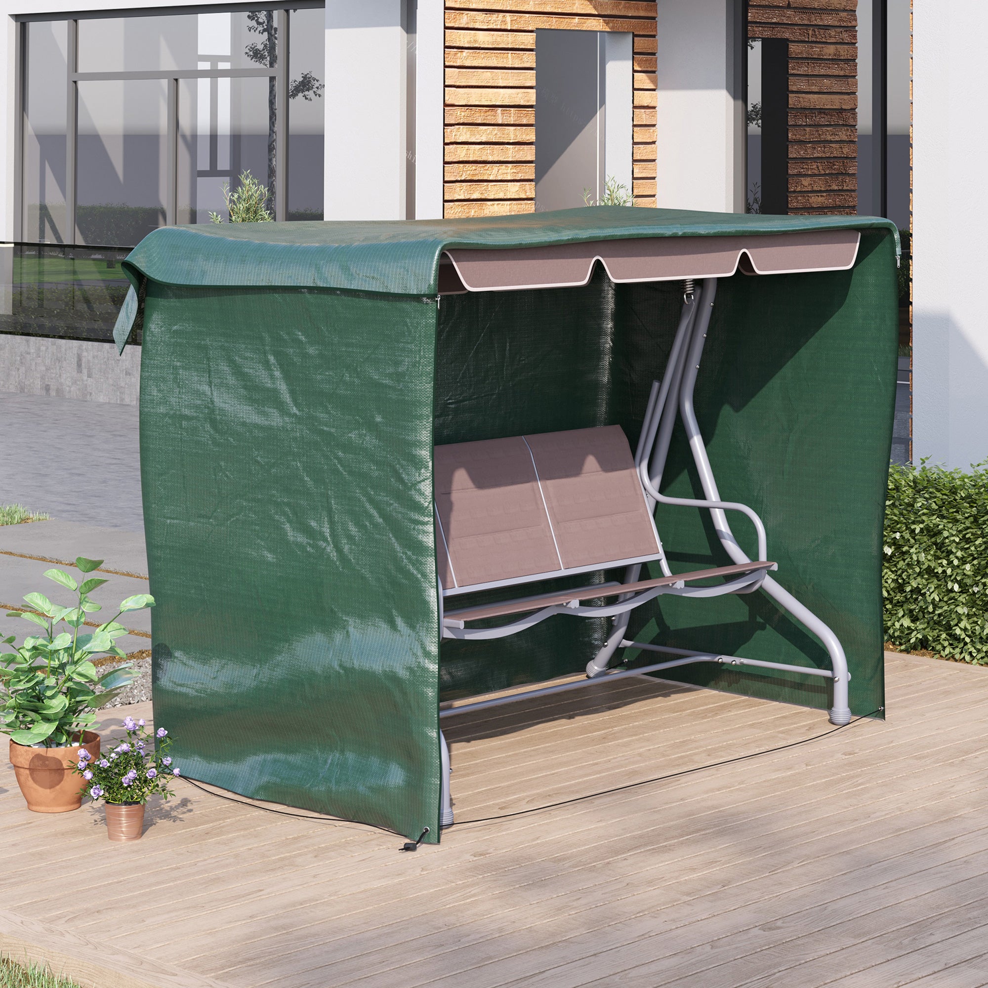 Outsunny Patio 3 Seater Swing Chair Bench Cover Outdoor Garden Furniture Rain Protection Cover Protector Waterproof Anti-UV, 215L x 155W x 150Hcm, Dark Green 