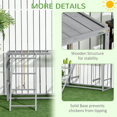 PawHut Chicken Activity Play with Swing Set for 3-4 Chickens, Wooden Chicken Coop, Grey 