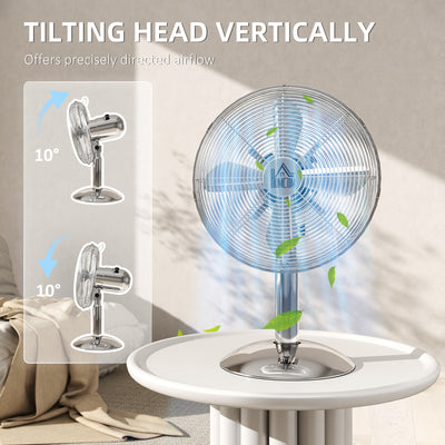 HOMCOM Three-Speed Oscillating Desk Fan - Silver-Tone 