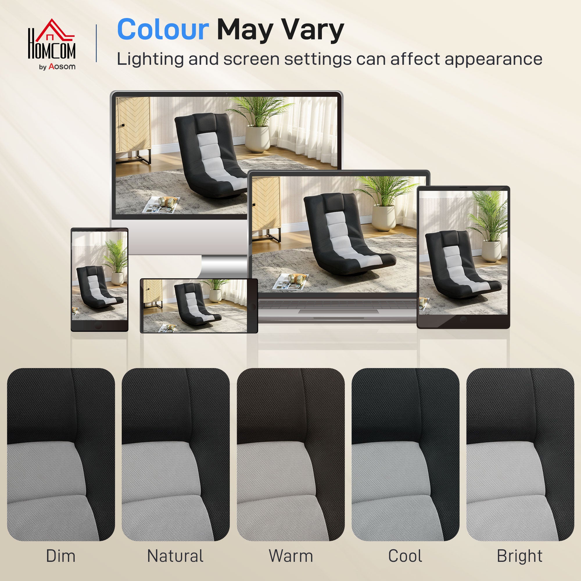 HOMCOM Floor Chair, Folding Floor Sofa with Adjustable Backrest, Wide Seat, Swivel Base, Black 