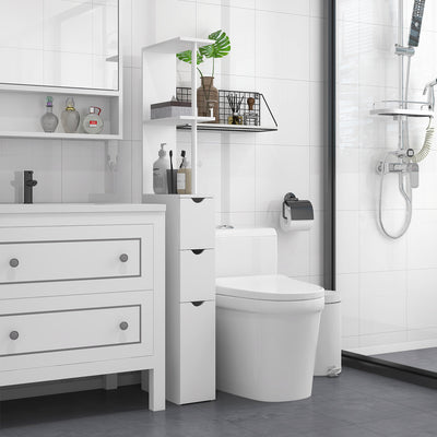 kleankin Slim Bathroom Storage Cabinet with Drawers, Tall Bathroom Cupboard with 2-Tier Shelf, White 
