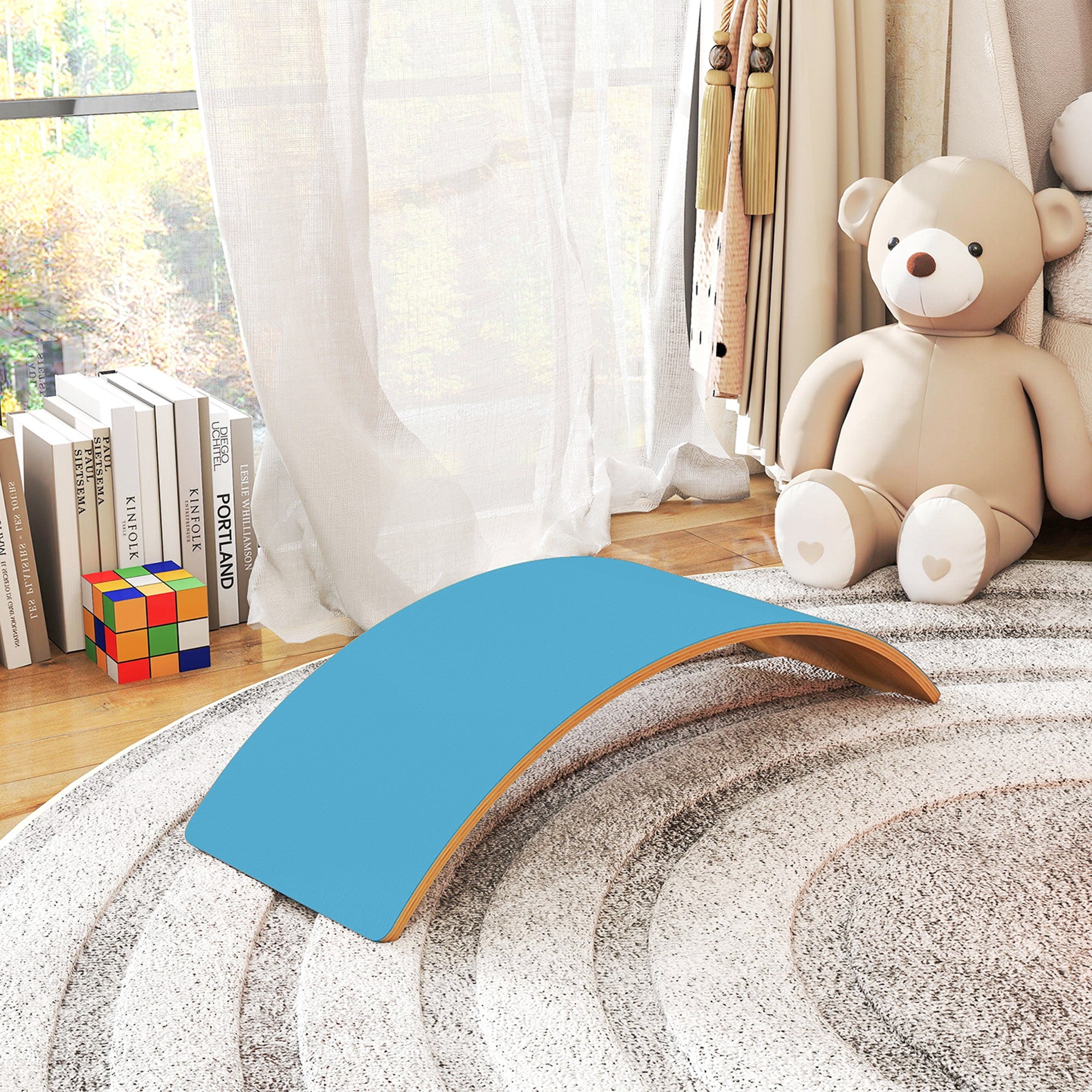 AIYAPLAY Wooden Balance Board for Kids, Wobble Board with Silent Felt for Sensory Play, Blue 