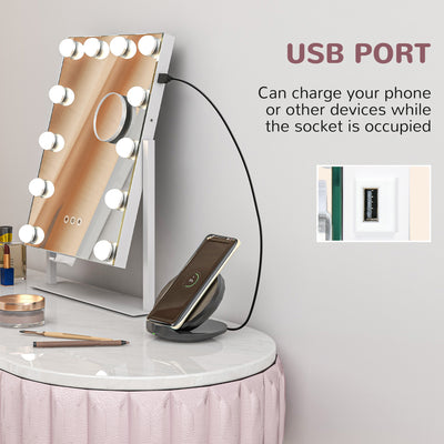 HOMCOM 12 LED bulb Tabletop Makeup Mirror, with Adjustable Settings 