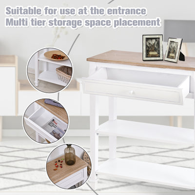 HOMCOM Console Table Hallway Side Desk 1 Drawer 2 Shelves Worktop Handle Retro Elegant Style Home Display Storage for Bedroom Livingroom 