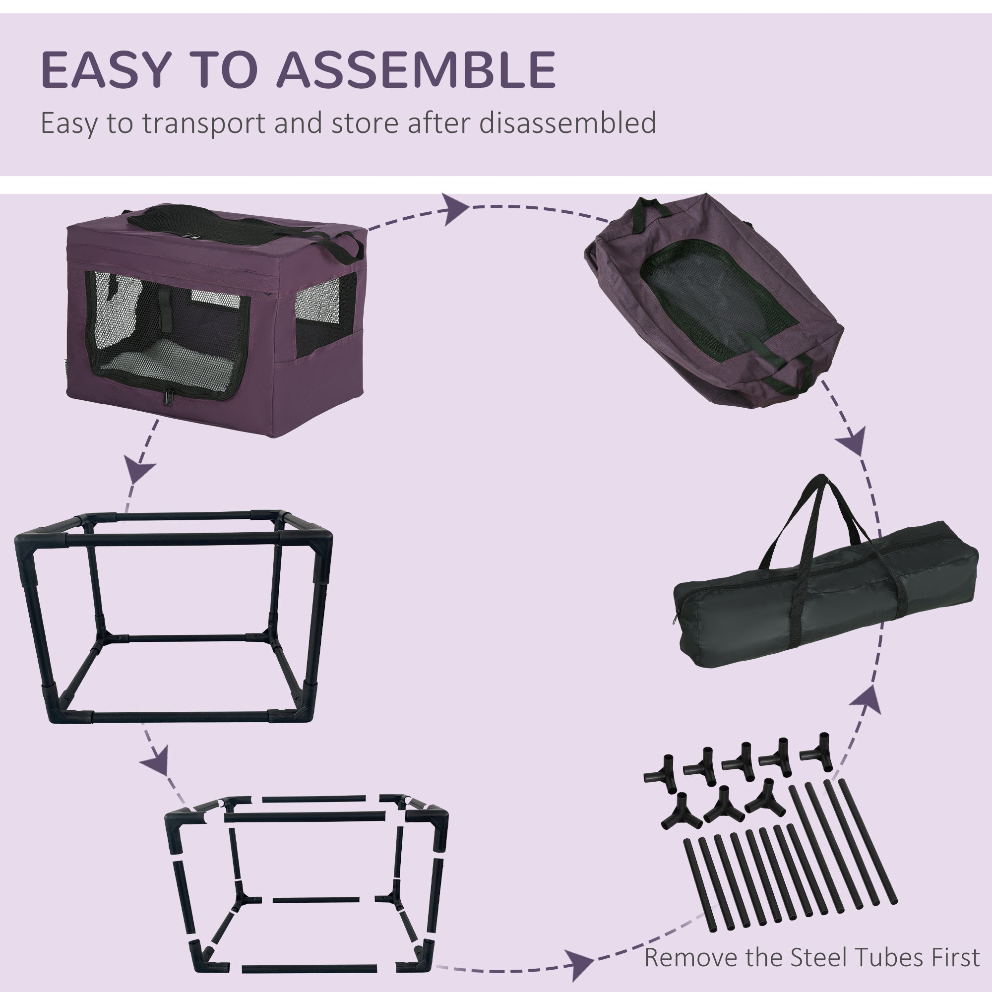 PawHut 48.5cm Pet Carrier, with Cushion, for Miniature Dogs - Purple 