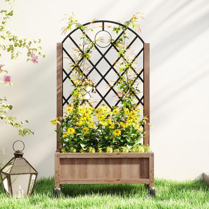 Outsunny Wooden Planter, with Metal Trellis - Brown/Black 