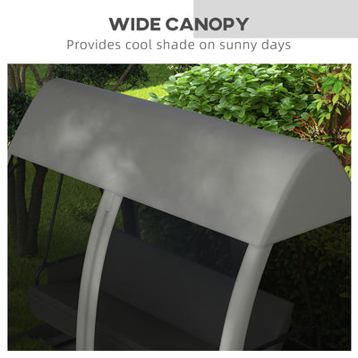 Outsunny Three-Seater Convertible Swing Chair/Bed, with Curtained Canopy - Grey 