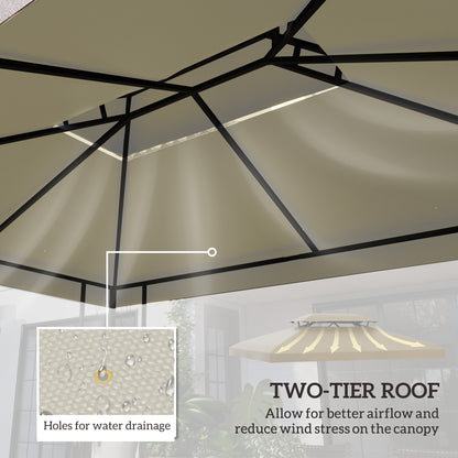 Outsunny 3x4m Gazebo Replacement Roof Canopy 2 Tier Top UV Cover Garden Patio Outdoor Sun Awning Shelters Cream (TOP COVER ONLY) 