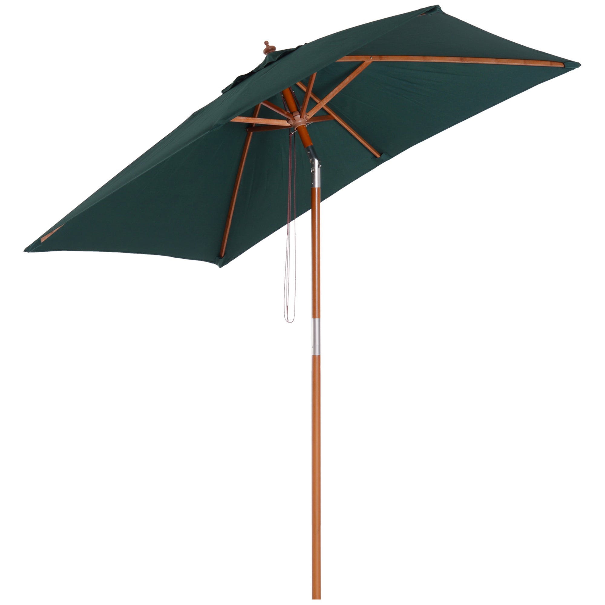 Outsunny 2m x 1.5m Garden Parasol Umbrella with Tilting Sunshade Canopy, Outdoor Market Table Umbrella with Wood and Bamboo Frame, Green 