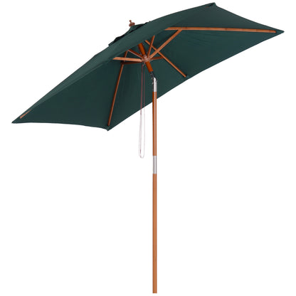 Outsunny 2m x 1.5m Garden Parasol Umbrella with Tilting Sunshade Canopy, Outdoor Market Table Umbrella with Wood and Bamboo Frame, Green 