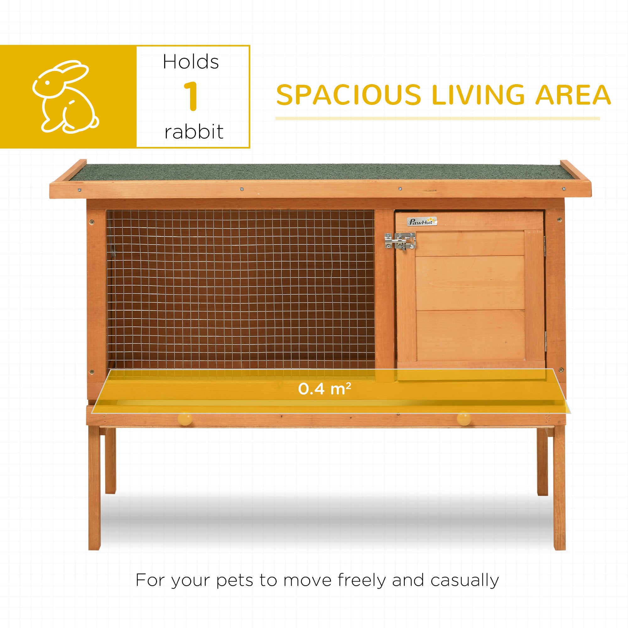 PawHut Rabbit Hutch Outdoor Guinea Pig Hutch Bunny Cage Shelter Outdoor, 90 x 45 x 65cm 