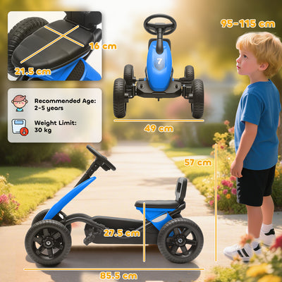 AIYAPLAY Pedal Go Kart for Kids 2-5 Years, with Silent EVA Wheels, Metal Frame, Blue 