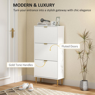 HOMCOM Narrow Shoe Cabinet with 3 Flip Drawers - White 