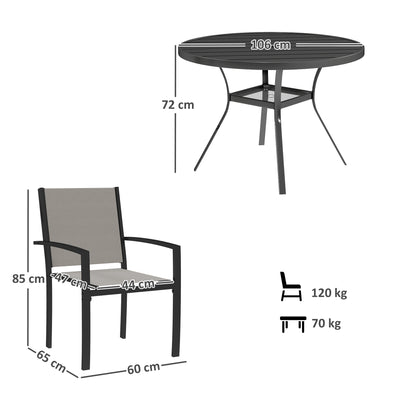Outsunny 5 Piece Garden Furniture Set, Garden Dining Set with Round Table and 4 Stackable Chairs, Steel Frame, for Outdoor, Patio, Terraces, Dark Grey 