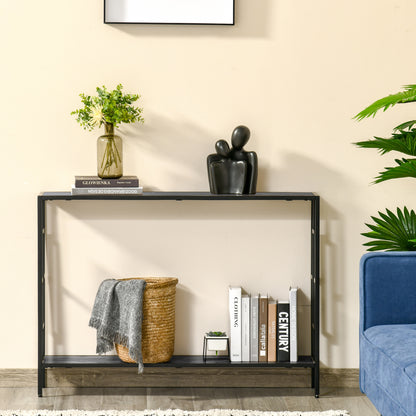 HOMCOM Industrial Console Table with Storage Shelf, Narrow Hallway Dressing Desk with Metal Frame for Living Room, Bedroom, Grey and Black 