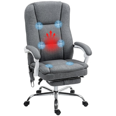 HOMCOM Executive Office Chair with 8-point Massage and Heat, Fabric Computer Desk Chair with Reclining Backrest, High Back, Height Adjustable, Swivel Wheels, Footrest, Remote, for Home, Grey 
