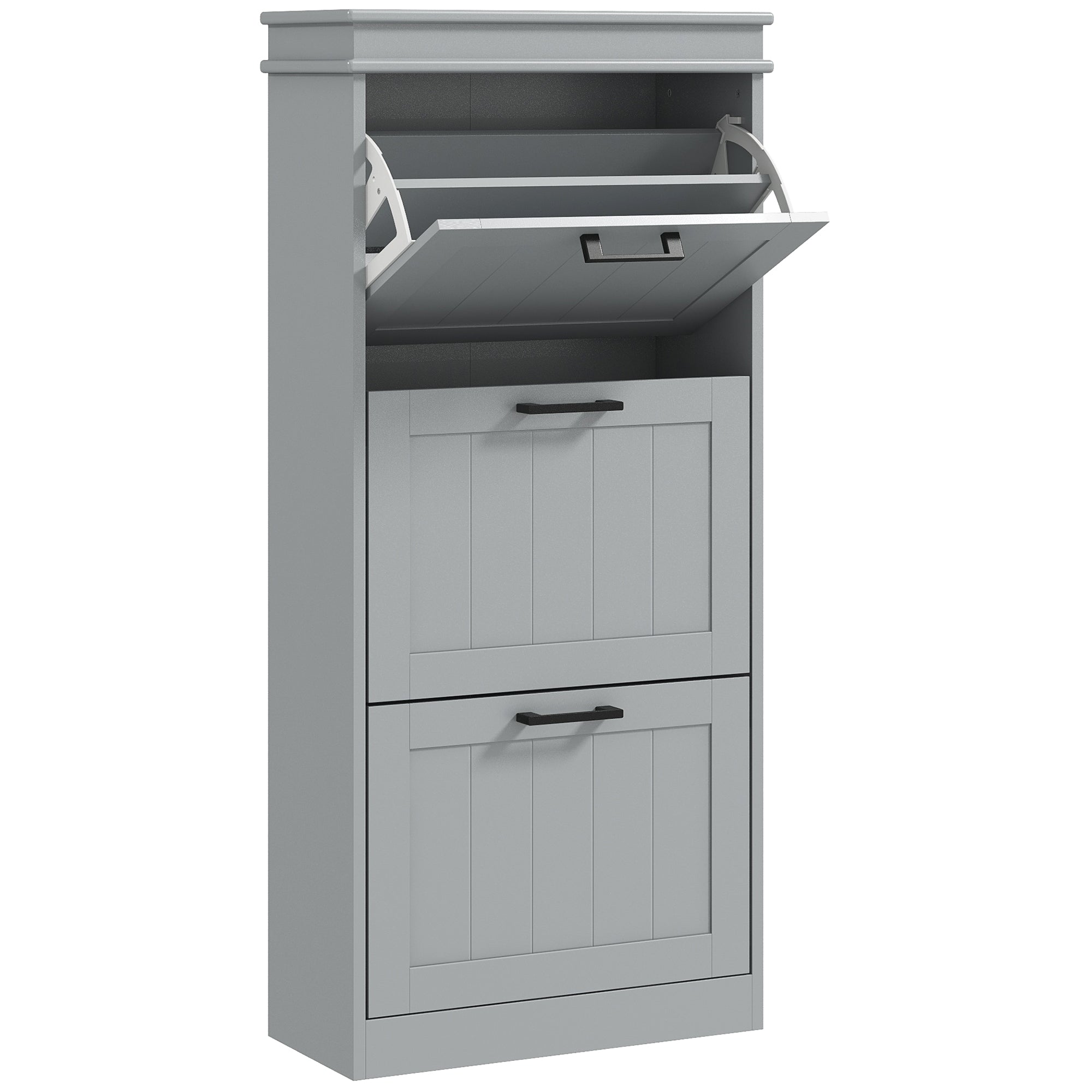 HOMCOM Three-Drawer Minimalistic Shoe Cabinet - Grey 