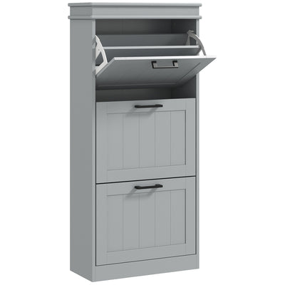HOMCOM Three-Drawer Minimalistic Shoe Cabinet - Grey 