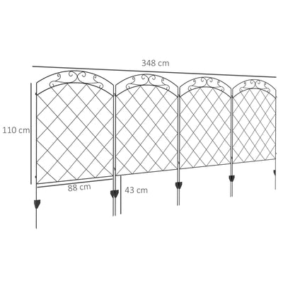 Outsunny Steel Decorative Swirls Outdoor Picket Fence Panels Set of 4, Black 