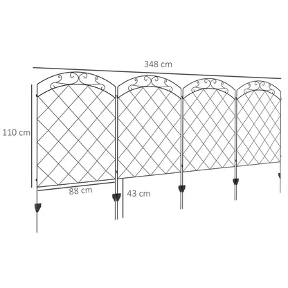 Outsunny Steel Decorative Swirls Outdoor Picket Fence Panels Set of 4, Black