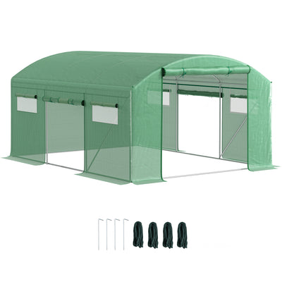 Outsunny 13 x 9.8ft Walk-In Polytunnel Greenhouse - Green 