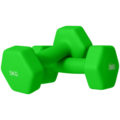 SPORTNOW 2 x 5kg Hexagonal Dumbbells Weights Set with Non-Slip Grip for Home Gym Workout, Green 