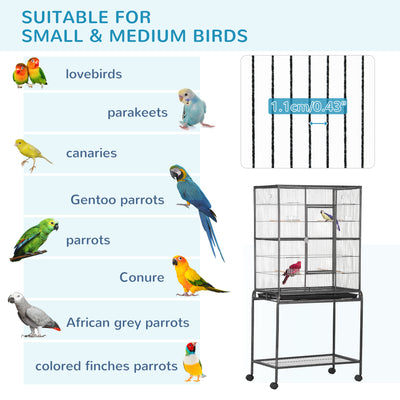 PawHut Large Bird Cage Budgie Cage with Stand, Storage Shelf, Wood Perch for Parrot Canary Parakeet Cockatiels, 81 x 48 x 162.5 cm 