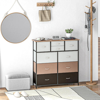 HOMCOM Bedroom Chest of Drawers, 10 Drawer Dresser with Foldable Fabric Drawers and Steel Frame, Multicolour 