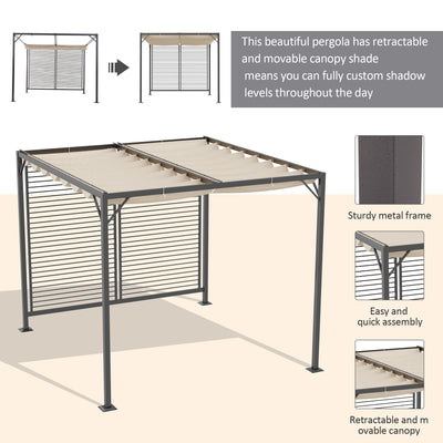 Outsunny 3 x 2.8m Metal Pergola, with Retractable Fabric Roof - Beige 