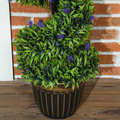 HOMCOM Set of 2 Decorative Artificial Plants, Boxwood Spiral Topiary Tree with Lavender and Pot, Fake Plants for Home Indoor Outdoor Decor, 115cm 
