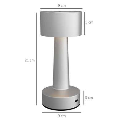 HOMCOM Cordless Table Lamp, Touch LED Desk Lamp with Rechargeable Battery, 3 Colour, for Bedroom Living Room, Silver 