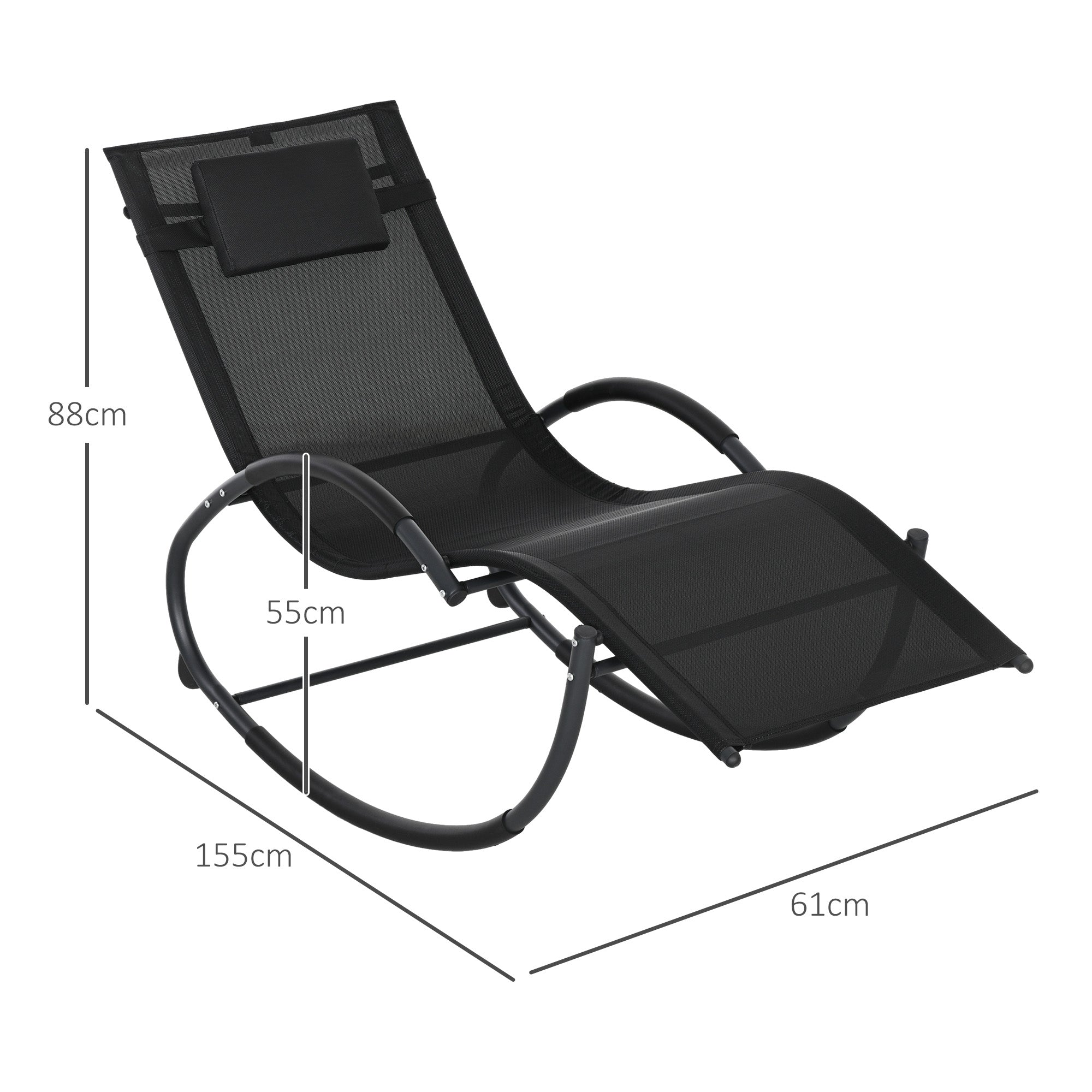 Outsunny Steel Frame Zero Gravity Rocking Chair, with Pillow - Black 