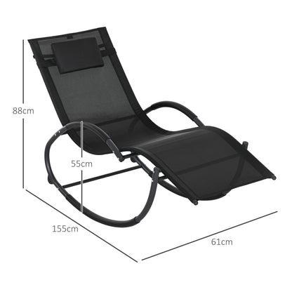 Outsunny Steel Frame Zero Gravity Rocking Chair, with Pillow - Black 
