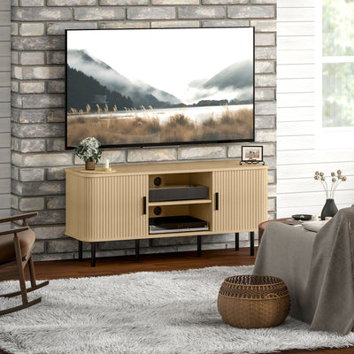 HOMCOM TV Stand Cabinet for TVs up to 55 Inches, TV Unit with Storage Shelves and Cupboard for Living Room, Oak Tone 