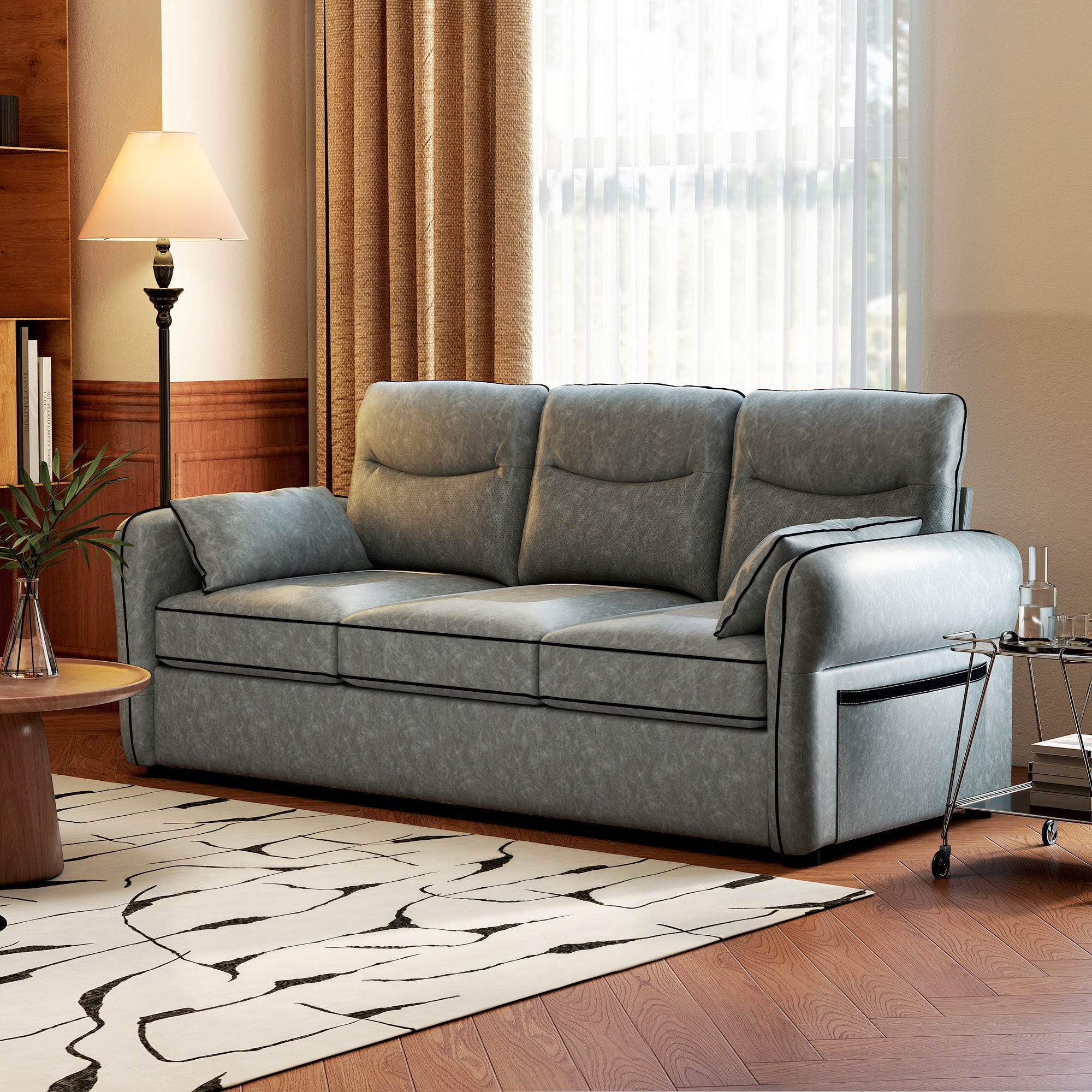 HOMCOM 3 Seater Sofa, Faux Leather Couch - Grey 