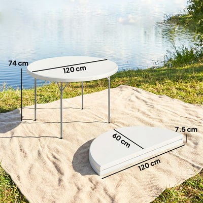 Outsunny 4ft Folding Picnic Table, Camping Table with Non-slip Foot Pads and Metal Frame, 100 kg Load, for Garden, White 