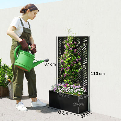 Outsunny Metal Garden Bed for Garden with Trellis, Wall Mounted or Freestanding Raised Planter with Privacy Screen 