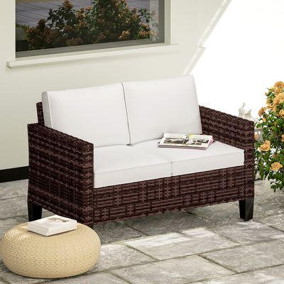Outsunny Two-Seater Rattan Outdoor Sofa - Brown 
