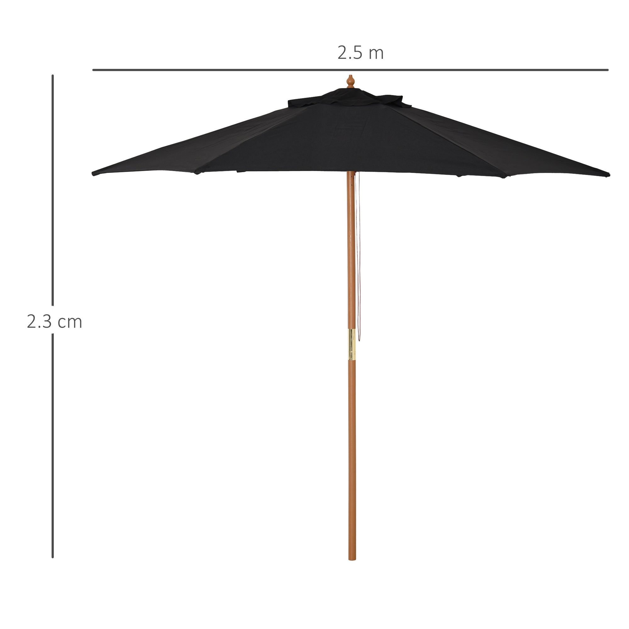 Outsunny Wooden Garden Umbrella Sun Shade with Top Vents, Bamboo Ribs and Sturdy Wood Pole, Black 