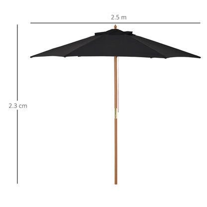 Outsunny Wooden Garden Umbrella Sun Shade with Top Vents, Bamboo Ribs and Sturdy Wood Pole, Black 