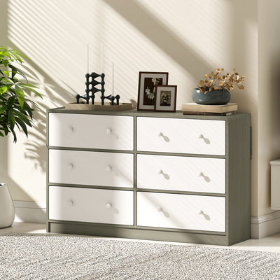 HOMCOM Chest of Drawers, Dresser with 6 Fabric Drawers - White and Grey 