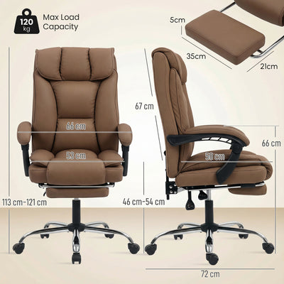 HOMCOM 155° Reclining Faux Leather Swivel Office Chair - Brown 