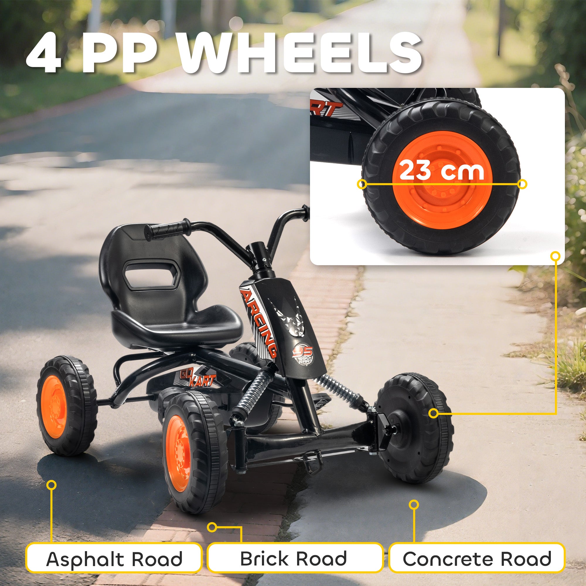 AIYAPLAY Kids Pedal Go Kart with Steel Frame, Sporty Design, for Ages 2-5 Years, Black 