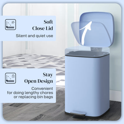 HOMCOM 20L Modern Boxy Metal Home Kitchen Bin - Light Blue 